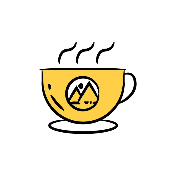 Coffee Cup Icon Branding Design Concept Yellow Hand Drawn — Stock Vector