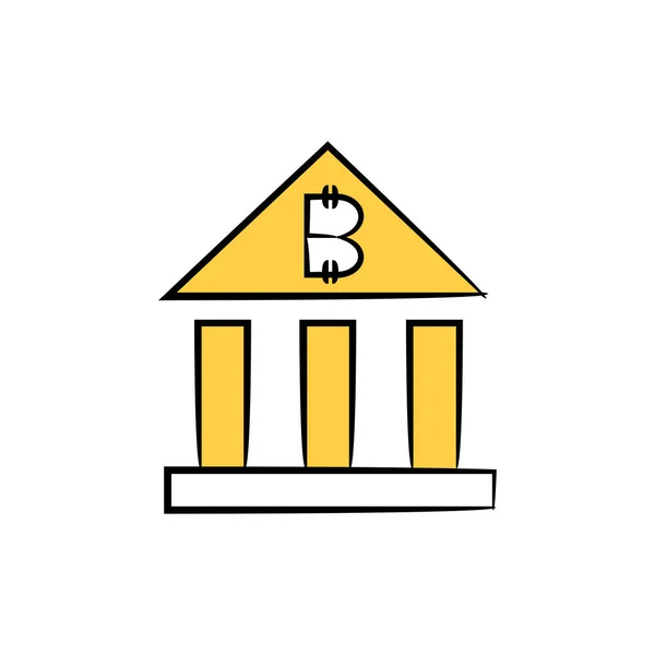 Bitcoin Bank Cryptocurrency Concept Yellow Hand Drawn — стоковый вектор