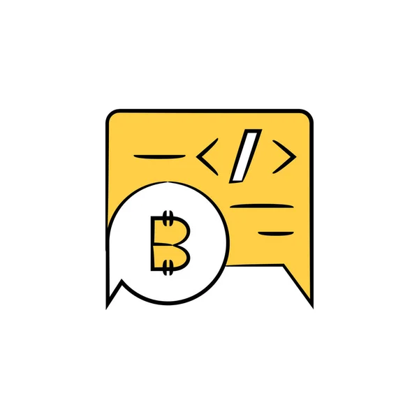 Bitcoin Und Codierung Kryptowährung Konzept Gelb Hand Gezeichnet — Stockvektor