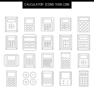 Hesap makinesi simgeleri vektörü ince çizgi tasarımı ayarla