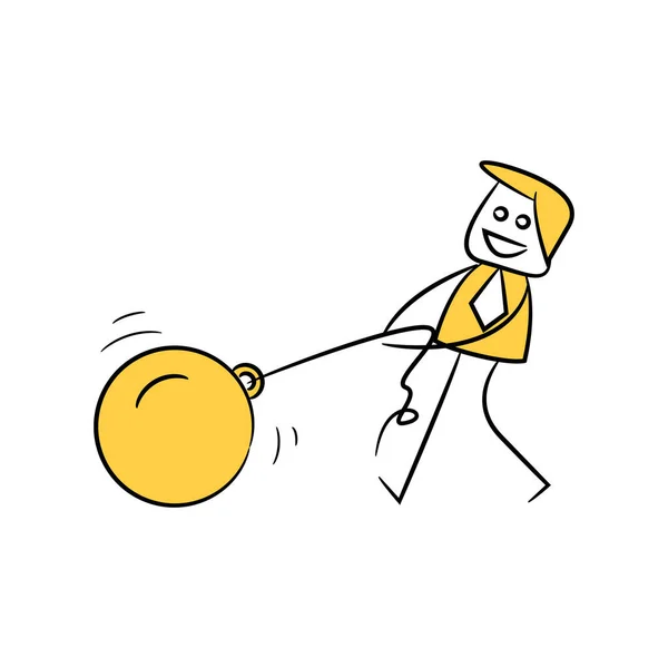 Doodle Επιχειρηματίας Κρατώντας Μπάλα Κατεδάφισης Ραβδί Σχήμα — Διανυσματικό Αρχείο
