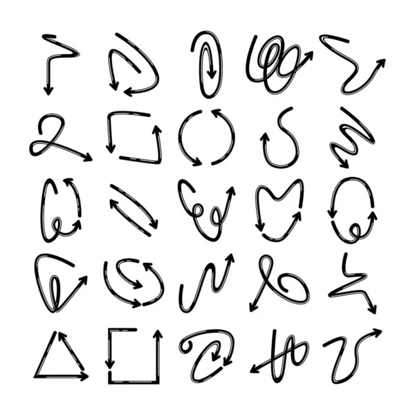 Doodle Flechas Iconos Conjunto Estilo Cómico — Archivo Imágenes Vectoriales