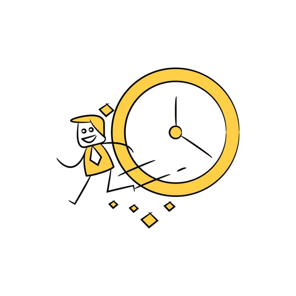 Empresário Fugindo Relógio Amarelo Doodle Vara Figura — Vetor de Stock