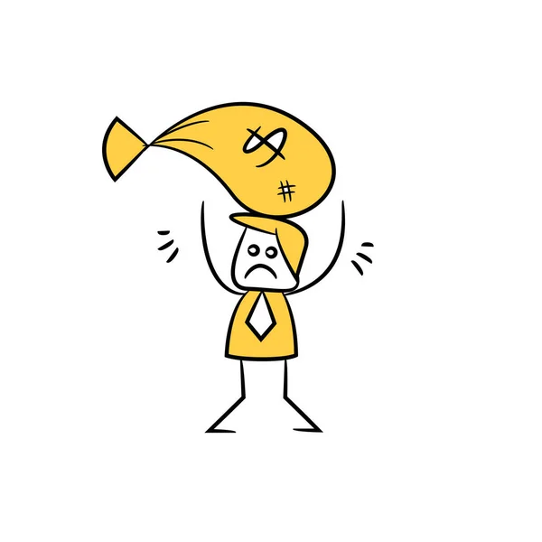 Biznesmen Nosić Pieniądze Worek Żółty Doodle Stick Postać — Wektor stockowy