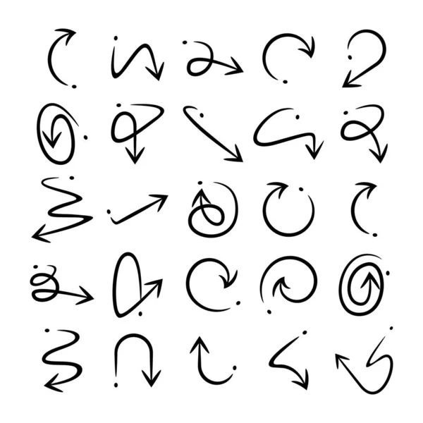 Doodle Curved Arrows Icons Vector Set — Stock Vector