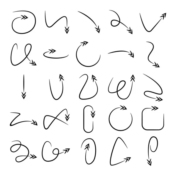 Doodle Ensemble Vectoriel Icônes Flèches Courbes — Image vectorielle