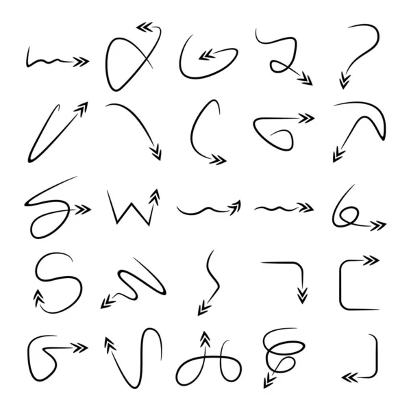 Doodle Ensemble Vectoriel Icônes Flèches Courbes — Image vectorielle