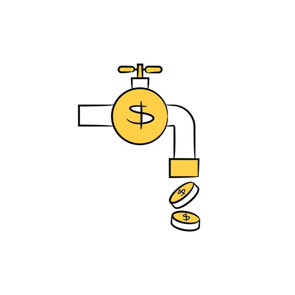 Money Faucet Money Faucet Passive Income Concept Yellow Hand Drawn — Stock Vector