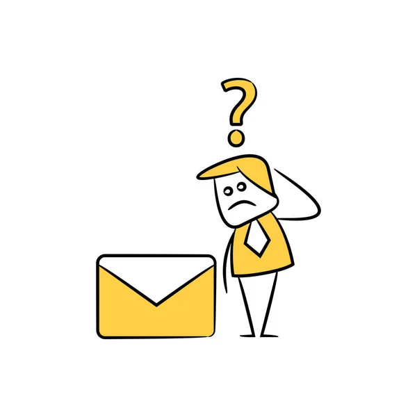 Businessman Looking Mail Being Confused Yellow Stick Figure — Stockvektor