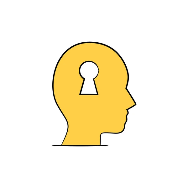 Человеческая Голова Ключ Отверстие Желтая Рука Нарисована — стоковый вектор