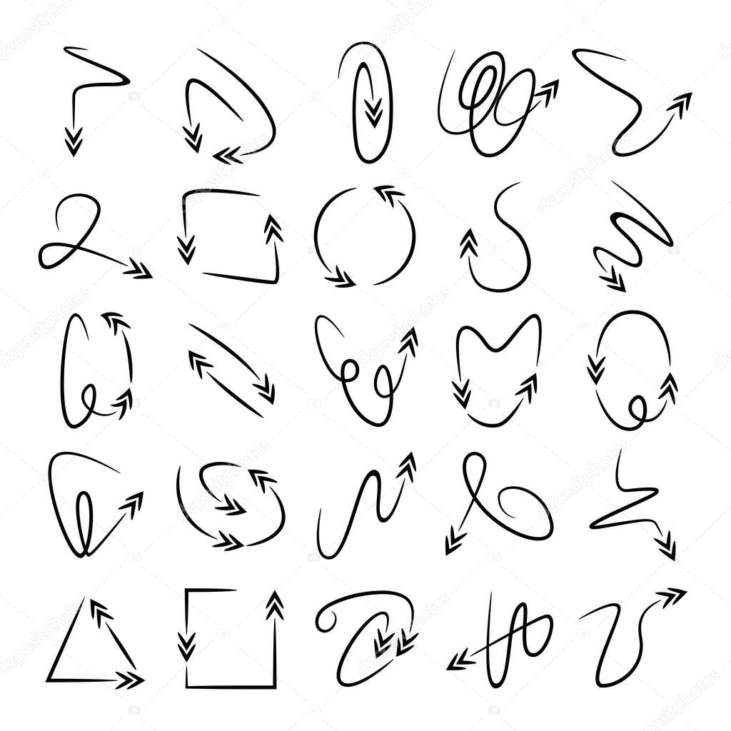 doodle curved arrows icons vector set 