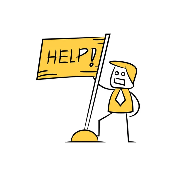 Üzletember Áll Közel Segítség Zászló Sárga Bot Figura — Stock Vector