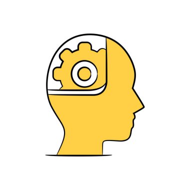 İnsan kafası ve dişli sarı el çizilmiş.