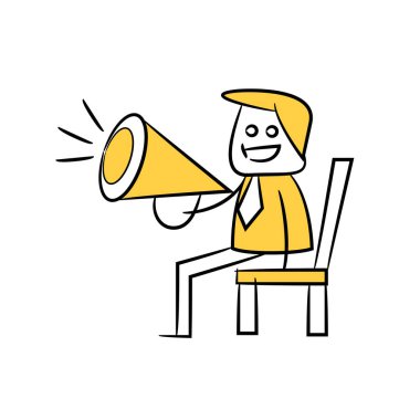 İş adamı megafon sarısı çöp adam konuşuyor.