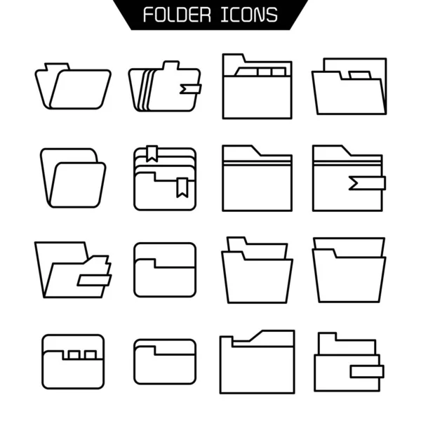Ordner Und Archivsymbole Setzen Zeilenvektor — Stockvektor
