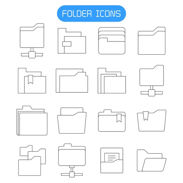 Carpeta Los Iconos Archivo Establecer Vector Línea — Vector de stock