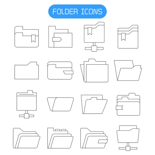 Ordner Und Archivsymbole Setzen Zeilenvektor — Stockvektor