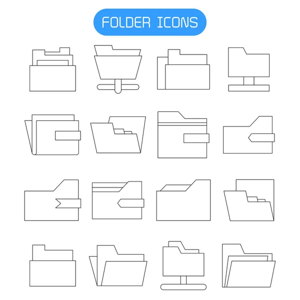Ordner Und Archivsymbole Setzen Zeilenvektor — Stockvektor