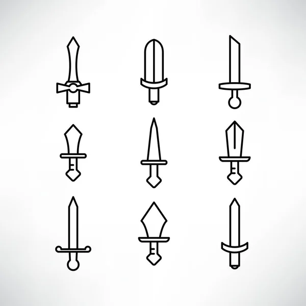 Espada Iconos Estoque Diseño Línea — Vector de stock