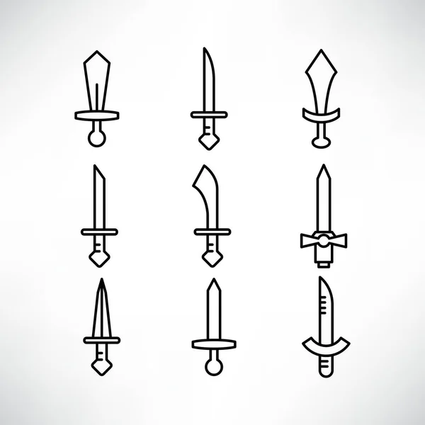 Schwert Und Degensymbole Setzen Liniendesign — Stockvektor