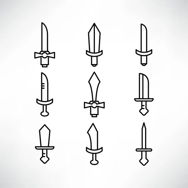 剣とレイピアのアイコンセットラインデザイン — ストックベクタ