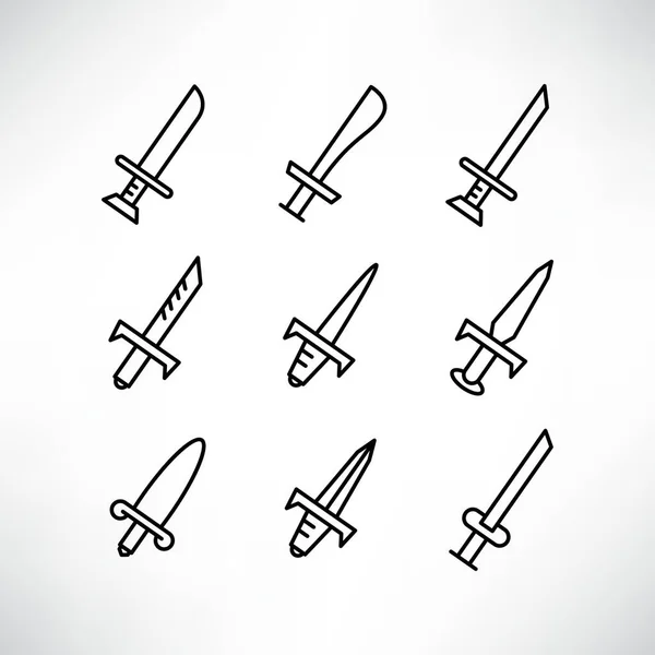 剑和剑的图标设置直线设计 — 图库矢量图片