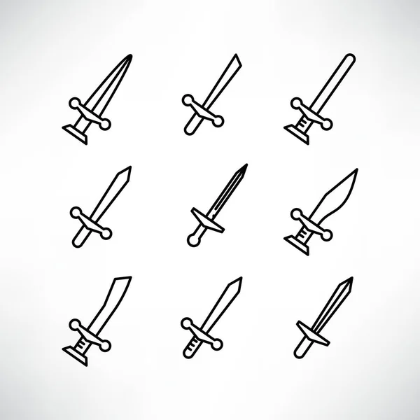 剣とレイピアのアイコンセットラインデザイン — ストックベクタ
