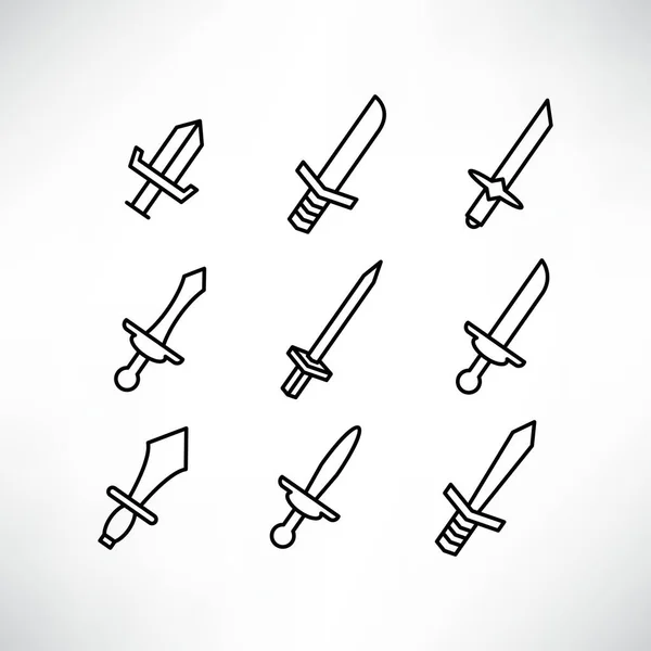 剑和剑的图标设置直线设计 — 图库矢量图片