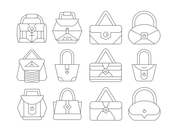 ハンドバッグとポーチのアイコン細い線デザイン — ストックベクタ