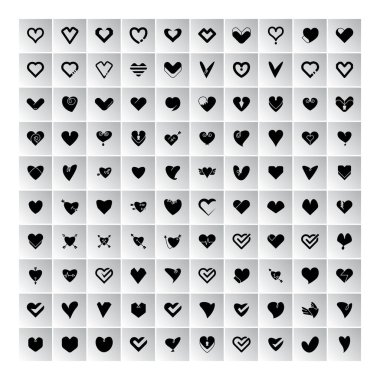 Gri kare düğmelerdeki kalp simgeleri