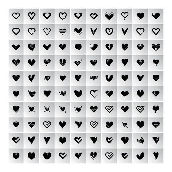 Iconos Corazón Gris Botones Cuadrados Conjunto — Archivo Imágenes Vectoriales