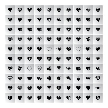  Gri kare düğmelerdeki kalp simgeleri