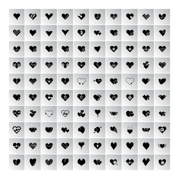 Iconos Corazón Gris Botones Cuadrados Conjunto — Archivo Imágenes Vectoriales