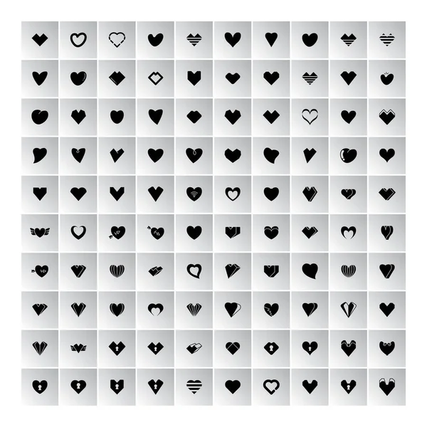 Heart Icons Gray Square Buttons Set — Stock Vector