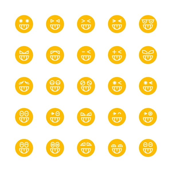 Žlutý Emotikon Emoji Kruh Tvář Nastavena — Stockový vektor