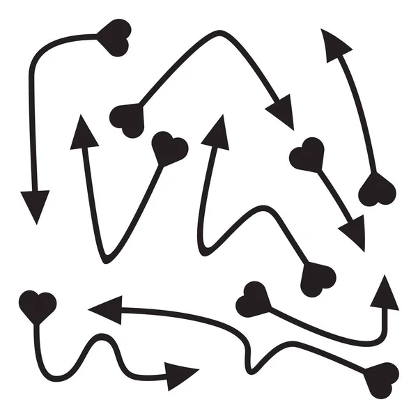 Ligne Flèche Arc Tête Coeur Ensemble — Image vectorielle