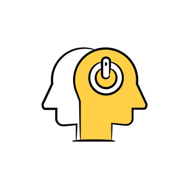 İnsan kafası ve güç düğmesi simgesi