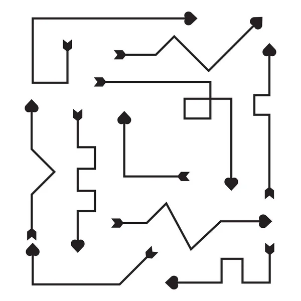 Linea Freccia Fiocchi Testa Cuore Impostato — Vettoriale Stock