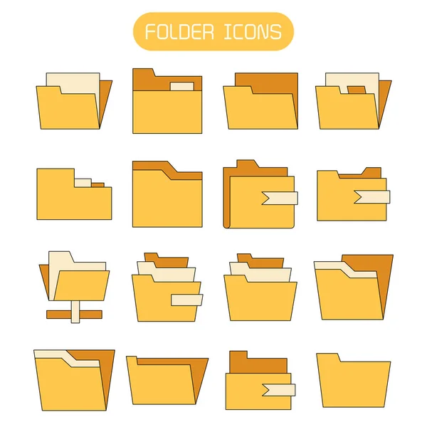 Gelbe Ordner Und Archivsymbole Gesetzt — Stockvektor