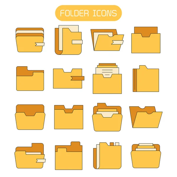Κίτρινο Φάκελο Και Σύνολο Εικονιδίων Αρχείου — Διανυσματικό Αρχείο