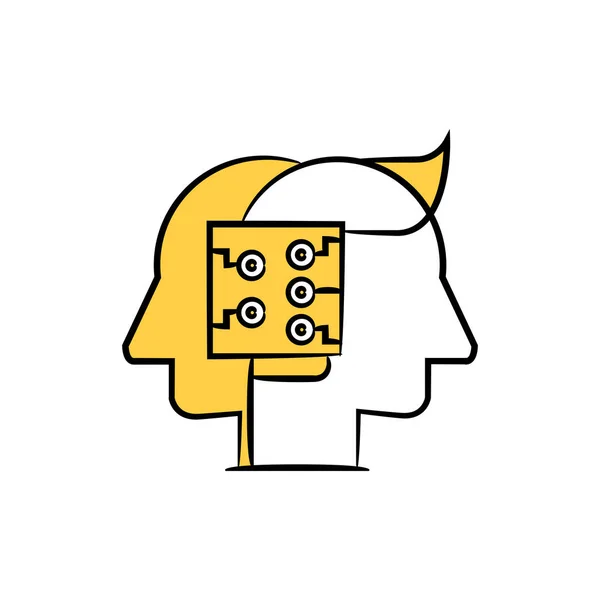 Роботизированная Голова Человеческая Голова Микрочипом Концепции Искусственного Интеллекта — стоковый вектор