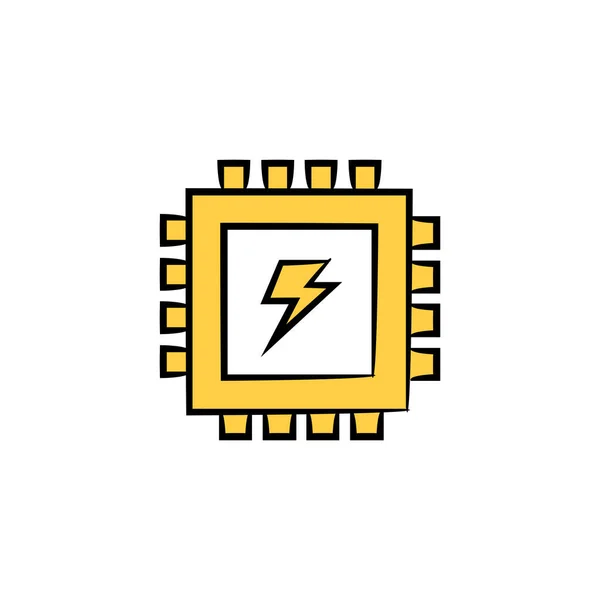 Mikrochip Energia Szimbólum Sárga Kézzel Húzott Design — Stock Vector