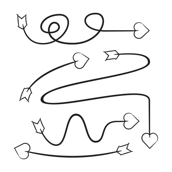 Mão Desenhada Doodle Seta Coração Cabeça Arcos Conjunto — Vetor de Stock