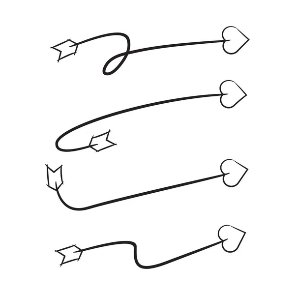 Mano Dibujado Garabato Flecha Corazón Cabeza Arcos Conjunto — Vector de stock