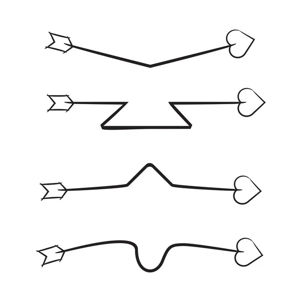 Hand Drawn Doodle Arrow Heart Head Bows Set — Stock Vector