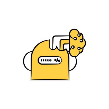 Robot kafa insan beyni ile senkronize, yapay zeka kavramı sarı el çizimi teması