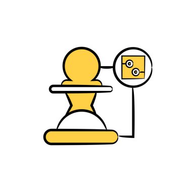 Satranç ve mikroçip, makine öğrenme ve yapay zeka konsepti sarı el çizimi tema