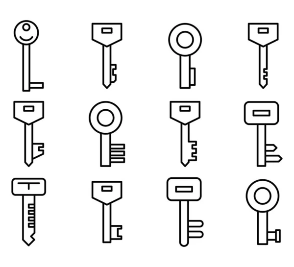 Iconos Clave Conjunto Vectores Línea — Vector de stock