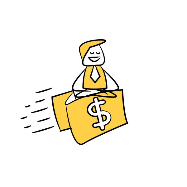 Homme Affaires Assis Volant Sur Dollar Banque Pour Argent Concept — Image vectorielle