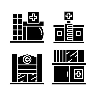 Hastane ve klinik simgeleri vektörü belirlendi